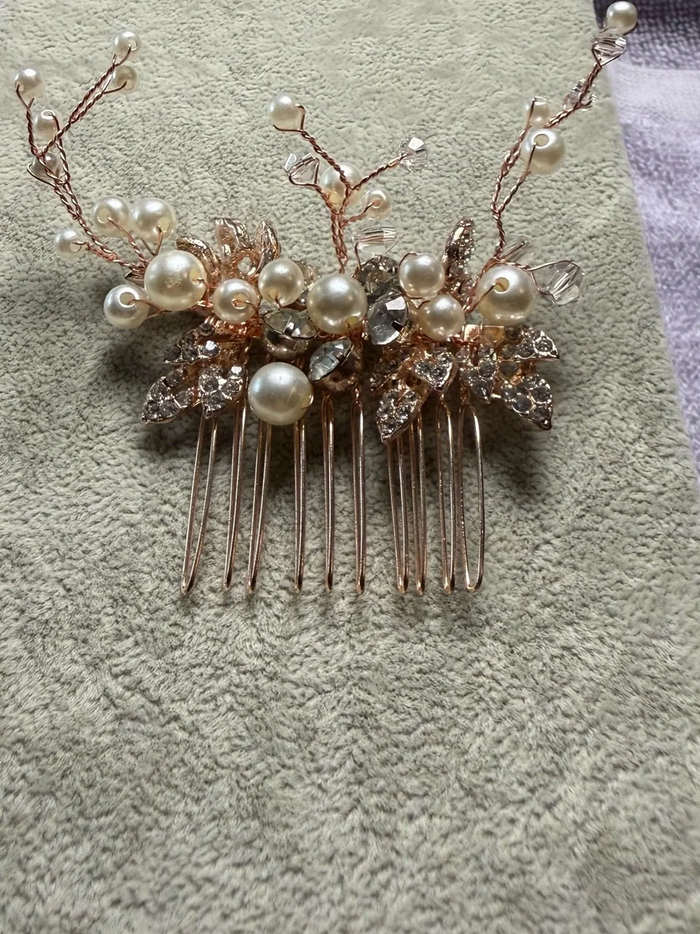 Pearl & Crystal Rose Gold Bridal Hair Comb